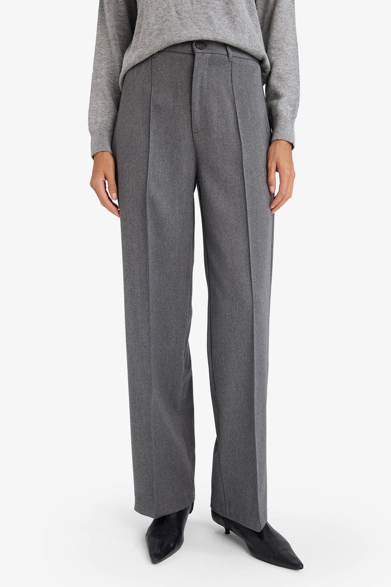 DeFacto Grey Woman Straight Fit High Waist Twill Trousers Casual - Image 3